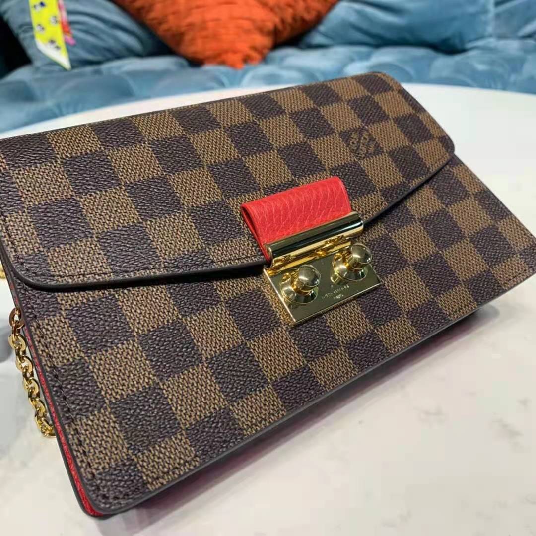 LV LV Women Croisette Chain Wallet Magnolia Pink Damier Ebene Coated Canvas  in 2023