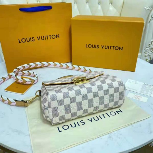 Louis Vuitton LV Women Croisette Hand bag Pink Damier Azur Coated Canvas (11)