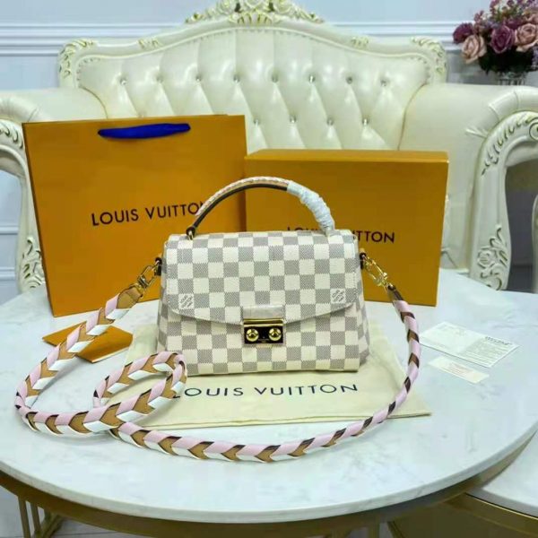 Louis Vuitton LV Women Croisette Hand bag Pink Damier Azur Coated Canvas (8)