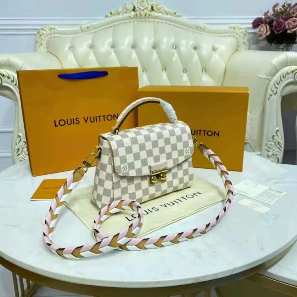 Louis Vuitton LV Women Croisette Hand bag Pink Damier Azur Coated Canvas (9)