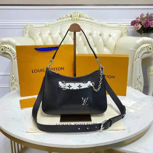 Louis Vuitton LV Women Marelle Handbag Black Epi Grained Cowhide Leather Canvas (11)