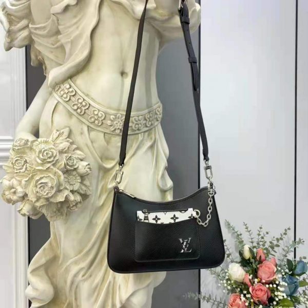 Louis Vuitton LV Women Marelle Handbag Black Epi Grained Cowhide Leather Canvas (3)