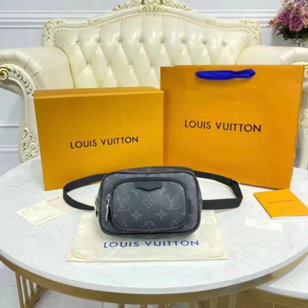 Louis Vuitton LV Women Outdoor Pouch Taigarama Noir Black Coated Canvas Cowhide Leather (6)
