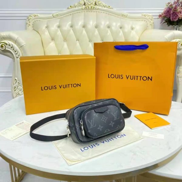 Louis Vuitton LV Women Outdoor Pouch Taigarama Noir Black Coated Canvas Cowhide Leather (7)