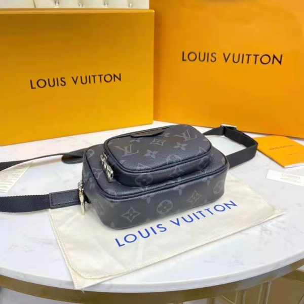 Louis Vuitton LV Women Outdoor Pouch Taigarama Noir Black Coated Canvas Cowhide Leather (9)