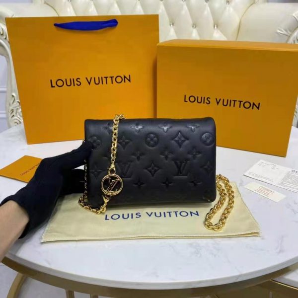Louis Vuitton LV Women Pochette Coussin Black Monogram Embossed Lambskin (10)