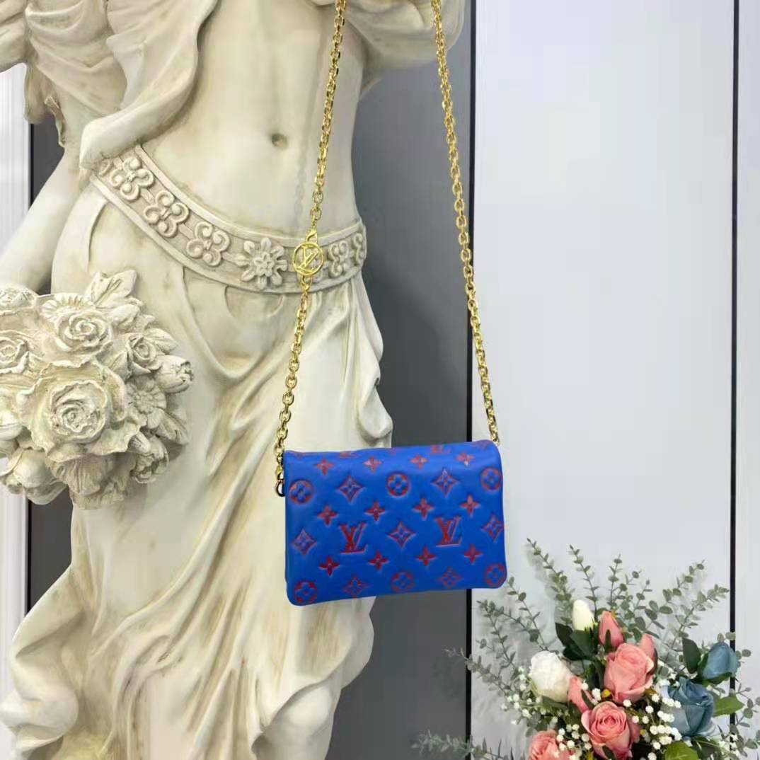 Louis Vuitton Coussin Pochette Monogram Embossed Lambskin Blue