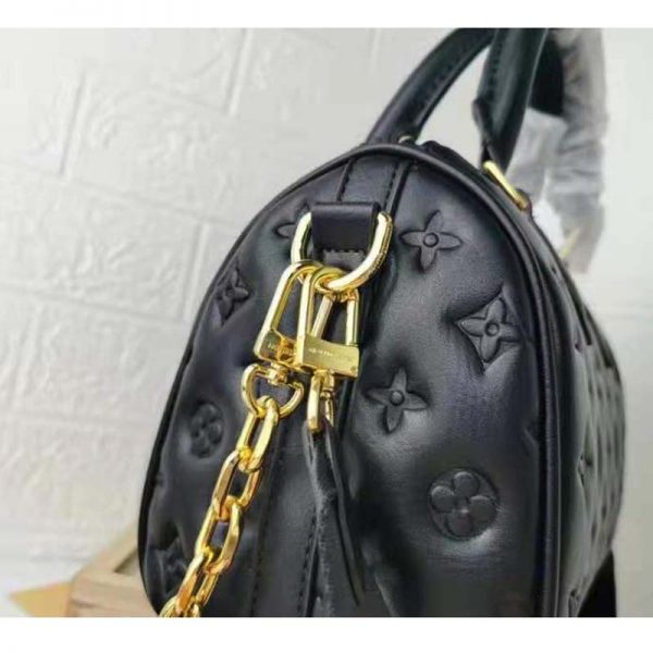 Louis Vuitton LV Women Speedy Bandoulière 22 Handbag Black Embossed Lambskin Leather (10)