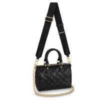 Louis Vuitton LV Women Speedy Bandoulière 22 Handbag Black Embossed Lambskin Leather
