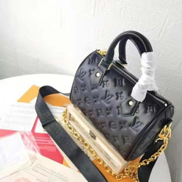 Louis Vuitton LV Women Speedy Bandoulière 22 Handbag Black Embossed Lambskin Leather (5)