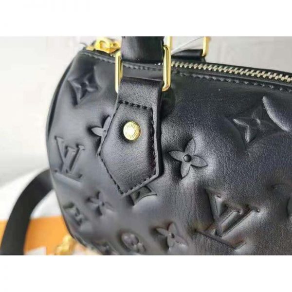Louis Vuitton LV Women Speedy Bandoulière 22 Handbag Black Embossed Lambskin Leather (9)