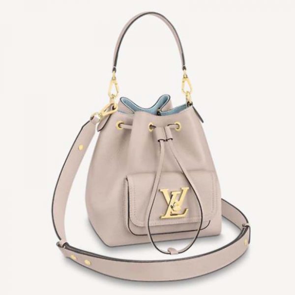 Louis Vuitton Unisex Lockme Bucket Bag Arizona Greige Grained Calf Leather