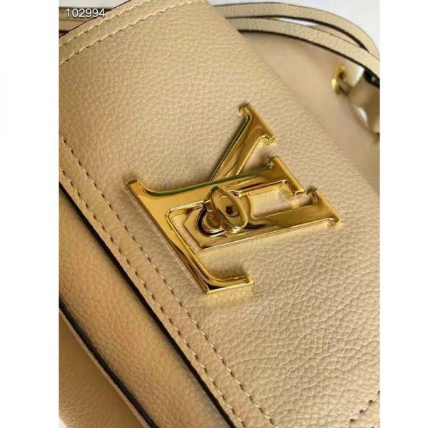 Louis Vuitton Unisex Lockme Bucket Bag Arizona Greige Grained Calf Leather (7)