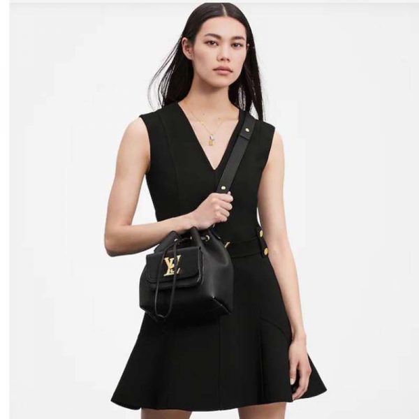 Louis Vuitton Unisex Lockme Bucket Bag Black Grained Calf Leather (2)