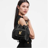 Louis Vuitton Unisex Lockme Bucket Bag Black Grained Calf Leather (14)