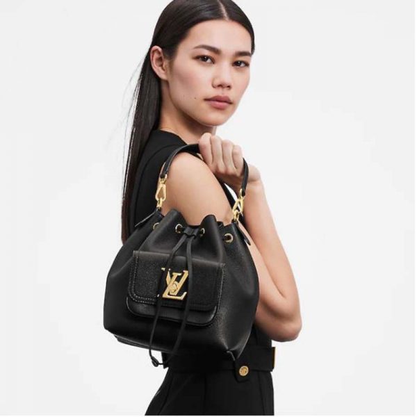 Louis Vuitton Unisex Lockme Bucket Bag Black Grained Calf Leather (3)