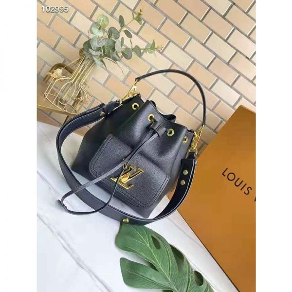Louis Vuitton Unisex Lockme Bucket Bag Black Grained Calf Leather (4)