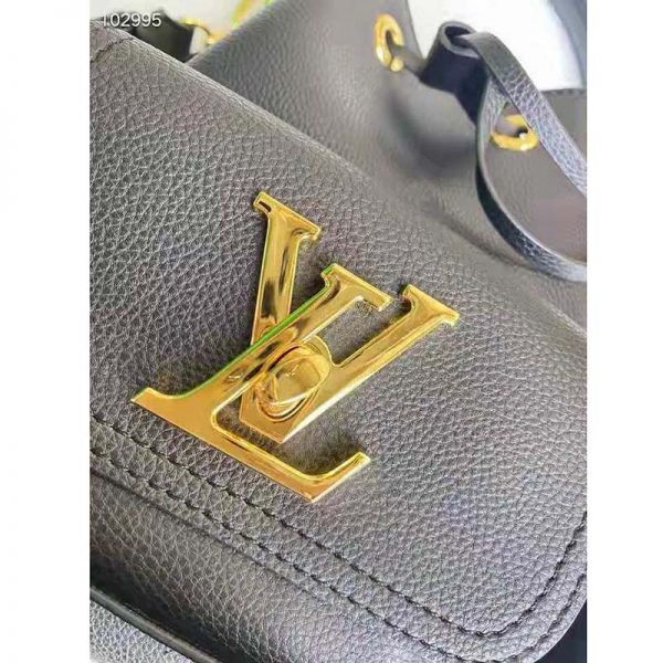 Louis Vuitton Unisex Lockme Bucket Bag Black Grained Calf Leather (5)