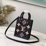 Louis Vuitton Unisex Petit Sac Plat Black Beige Monogram Empreinte Embossed Supple Grained Cowhide – Image 2
