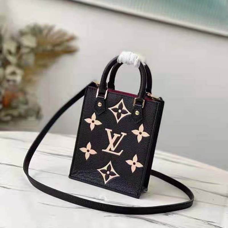 USED Louis Vuitton Black Monogram Empreinte Leather Petit Sac Plat Bag  AUTHENTIC