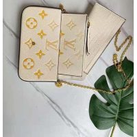 Louis Vuitton Women Félicie Pochette Cream Saffron Monogram Empreinte Embossed Supple Grained Cowhide