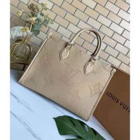 Louis Vuitton Women Onthego MM Tote Bag Tourterelle Beige Embossed Grained Cowhide