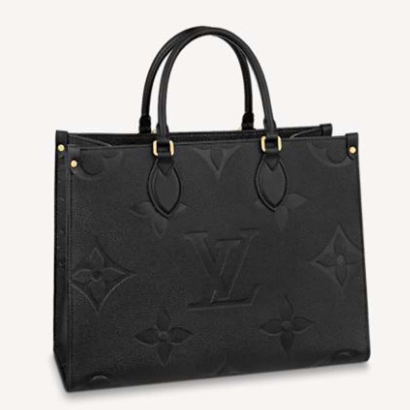 Louis Vuitton Women Onthego MM Tote Bag Black Embossed Grained Cowhide LULUX