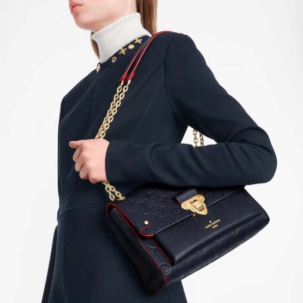 Louis Vuitton Women Vavin PM Handbag Navy Blue Red Embossed Supple Grained Cowhide (10)
