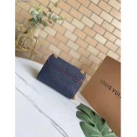 Louis Vuitton Women Vavin PM Handbag Navy Blue Red Embossed Supple Grained Cowhide