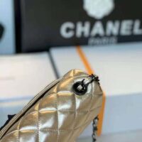 Chanel Women Classic Handbag Metallic Lambskin Black Metal Gold