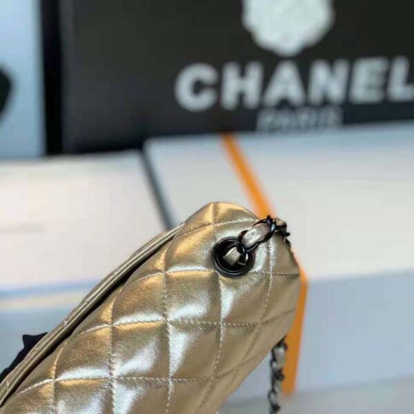 Chanel Women Classic Handbag Metallic Lambskin Black Metal Gold (1)