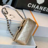 Chanel Women Classic Handbag Metallic Lambskin Black Metal Gold