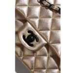 Chanel Women Classic Handbag Metallic Lambskin Black Metal Gold – Bild 12