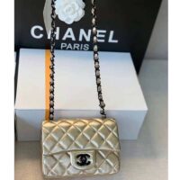 Chanel Women Classic Handbag Metallic Lambskin Black Metal Gold