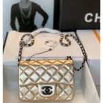 Chanel Women Classic Handbag Metallic Lambskin Black Metal Gold – Bild 3