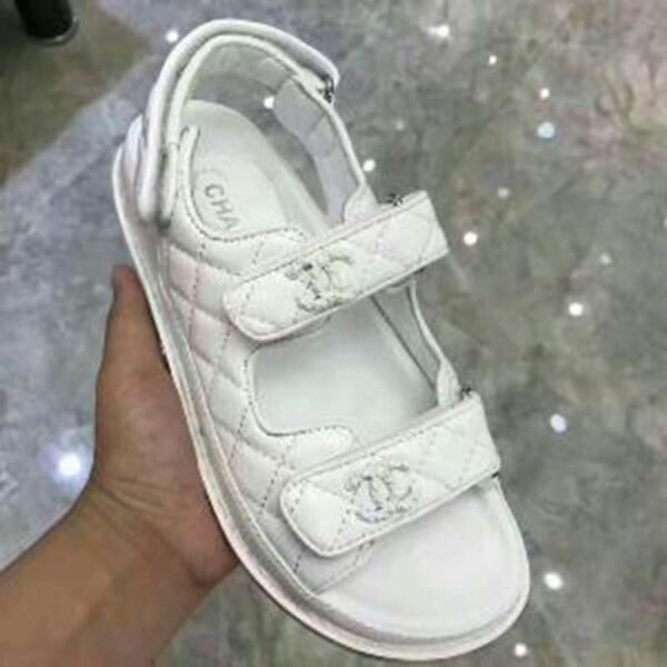 Chanel Women Open Toe Sandal in Calfskin Leather-White (1)