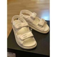 Chanel Women Open Toe Sandal in Calfskin Leather-White