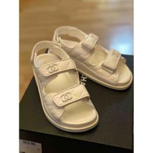 Chanel Women Open Toe Sandal in Calfskin Leather-White (12)