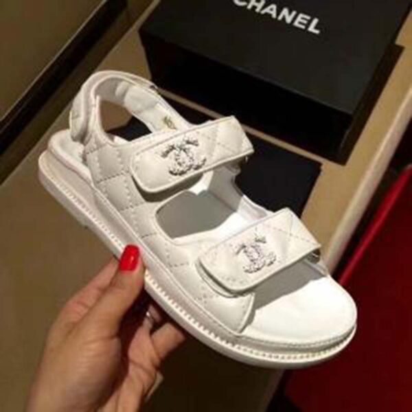 Chanel Women Open Toe Sandal in Calfskin Leather-White (14)