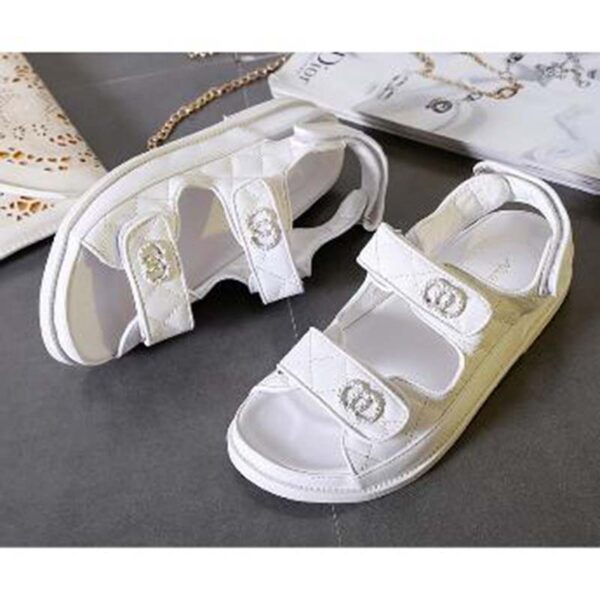 Chanel Women Open Toe Sandal in Calfskin Leather-White (15)