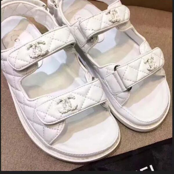 Chanel Women Open Toe Sandal in Calfskin Leather-White (2)
