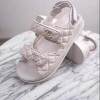 Chanel Women Open Toe Sandal in Calfskin Leather-White
