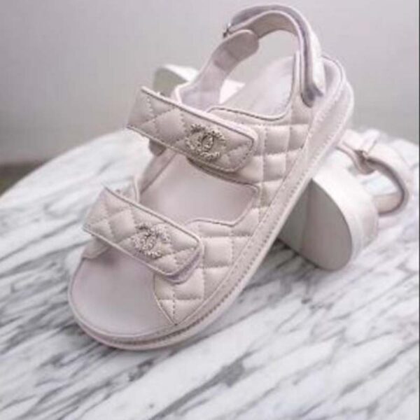 Chanel Women Open Toe Sandal in Calfskin Leather-White (3)