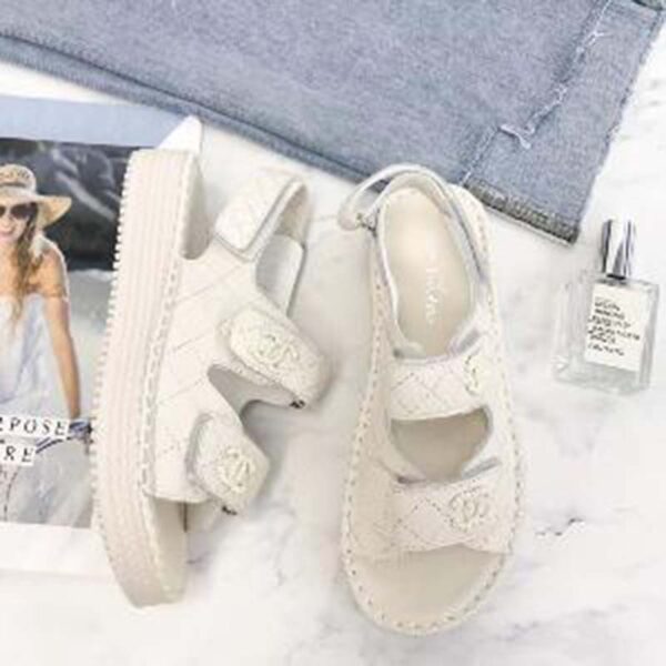 Chanel Women Open Toe Sandal in Calfskin Leather-White (6)