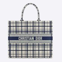 Dior Women Dior Book Tote Blue Check’n’Dior Embroidery