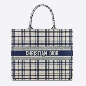 Dior Women Dior Book Tote Blue Check'n'Dior Embroidery