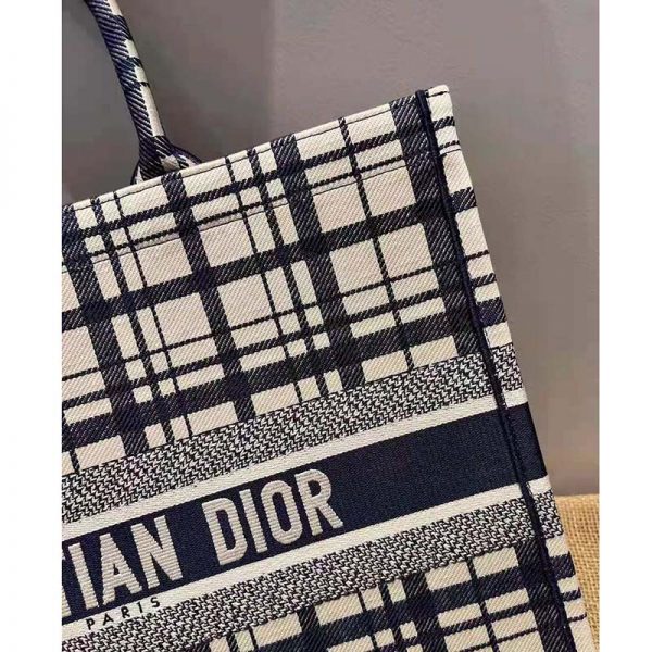 Dior Women Dior Book Tote Blue Check’n’Dior Embroidery (9)