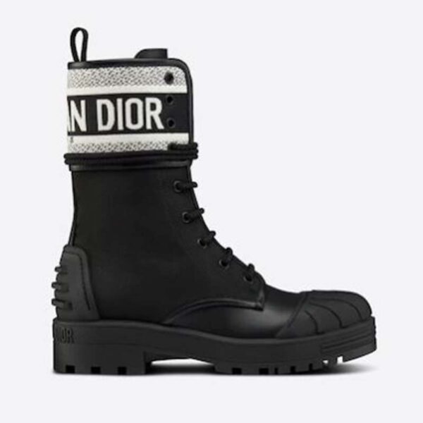 Dior Women Shoes D-Major Ankle Boot Black White Technical Fabric Black Calfskin