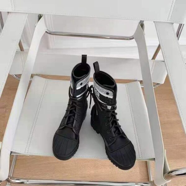 Dior Women Shoes D-Major Ankle Boot Black White Technical Fabric Black Calfskin (7)