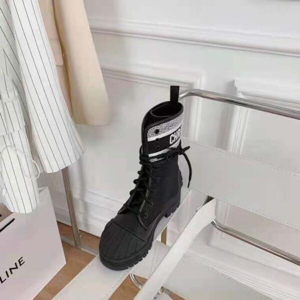 Dior Women Shoes D-Major Ankle Boot Black White Technical Fabric Black Calfskin (8)